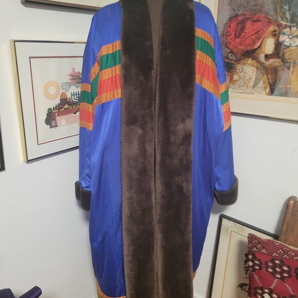 Vintage Plus 80's Oversized Reversible Faux Fur and Acetate Raincoat/Winter Coat - Picture 2 of 10